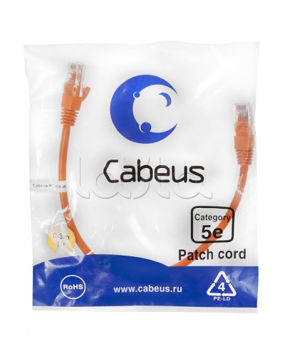 Патч-корд медный U/UTP кат.5е (0,3м) LSZH (оранжевый) Cabeus (PC-UTP-RJ45-Cat.5e-0.3m-OR-LSZH) в Королеве Патчкорды (медные) Pintop.ru