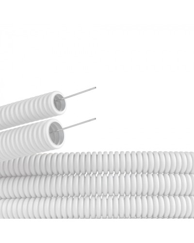 Труба ПЛЛ гибкая гофр. не содержит галогенов д.20мм, ПВ-0, с протяжкой,100м, цвет белый DKC (81820) в Королеве Труба гофрированная Pintop.ru