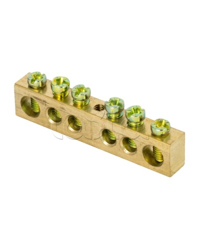 Шина PEN ноль-земля (8х12мм) 6 отверстий латунь крепеж по центру EKF PROxima (sn0-125-6-c) в Королеве Клеммные колодки Pintop.ru