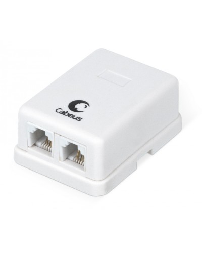 Розетка телефонная RJ-12(6P4C), двойная, внешняя, белая Cabeus WS-6P4C-TEL-2 в Королеве Розетки компьютерные и телефонные Pintop.ru