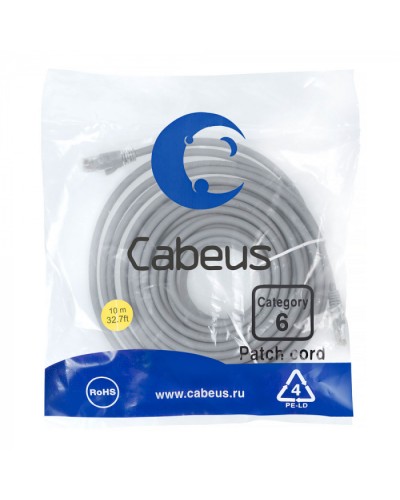 Патч-корд медный U/UTP кат.6 (10м) LSZH (серый) Cabeus (PC-UTP-RJ45-Cat.6-10m-LSZH) в Королеве Патчкорды (медные) Pintop.ru