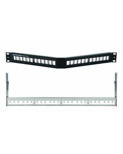 Коммутационная угловая панель 19” наборная, FTP, 1U, 24 порта, черный Eurolan (27A-00-24BL) в Королеве Патч панель Pintop.ru