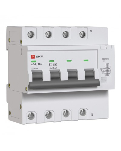 Дифференциальный автомат АД-4 63А/ 30мА (хар. C, AC, электронный) 6кА EKF PROxima (DA4-6-63-30-pro) в Королеве Электротехническое оборудование Pintop.ru