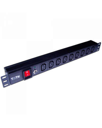Блок розеток 19, 1-фазный с выкл. 10A / 250V, 9xC13, без шнура питания, разъем C14 TWT (TWT-PDU19-10A9C3) в Королеве Блоки розеток Pintop.ru