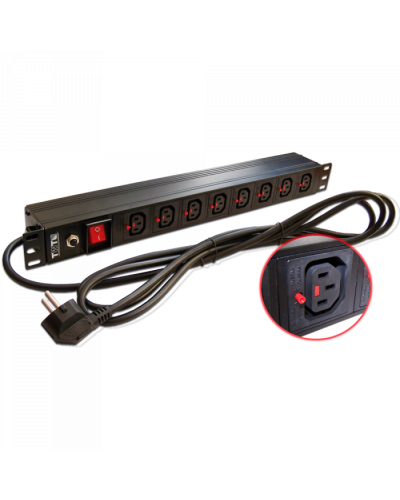 Блок розеток 19, 1-фазный с выкл,10A / 250V, 8xC13 с фикс вилки, 3 м, вилка Schuko TWT (TWT-PDU-10A8C3L-3.0) в Королеве Блоки розеток Pintop.ru