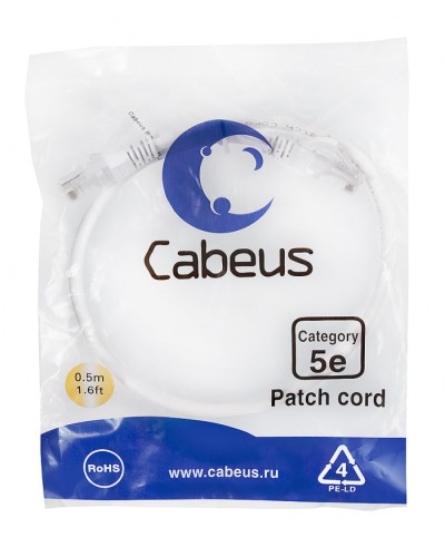 Патч-корд медный U/UTP кат.5е (0,5м) LSZH (белый) Cabeus (PC-UTP-RJ45-Cat.5e-0.5m-WH-LSZH) в Королеве Патчкорды (медные) Pintop.ru