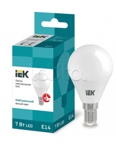 Лампа светодиодная LED 7вт E14 белый матовый шар ECO IEK (LLE-G45-7-230-40-E14) в Королеве Источники света(Лампы) Pintop.ru