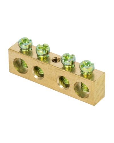 Шина PEN ноль-земля (8х12мм) 4 отверстия латунь крепеж по центру EKF PROxima (sn0-125-4-c) в Королеве Клеммные колодки Pintop.ru