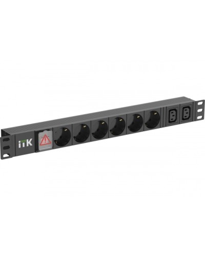 ITK 6 розеток нем. ст. + 2 С13 LED 1U вх. С14 алюмин.(PH12-6D2C133) в Королеве Блоки розеток Pintop.ru