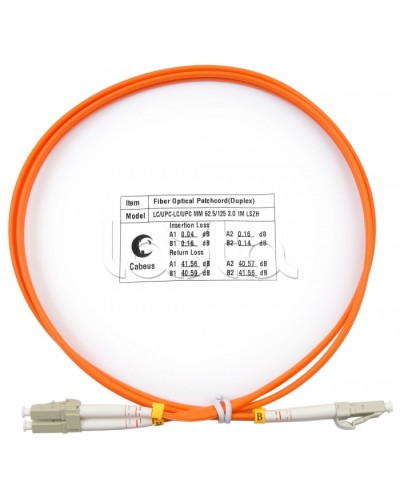 Шнур оптический duplex, LC-LC, 62,5/125 mm, 1м, LSZH Cabeus FOP-62-LC-LC-1m в Королеве Патч-корды оптические Pintop.ru