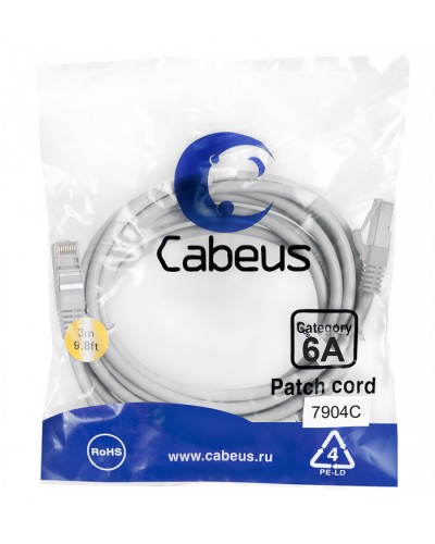 Патч-корд SSTP, категория 6a, 10G, S/FTP экранированный, LSZH, 3 м, серый Cabeus PC-SSTP-RJ45-Cat.6a-3m-LSZH в Королеве Патчкорды (медные) Pintop.ru