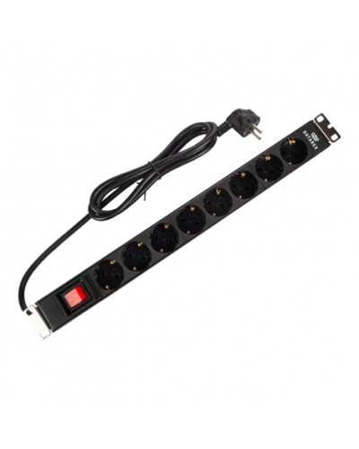 Блок распределения 19 (PDU) с выключателем на 16А, 8 разъемов SHUKO, шнур питания 1,8 м, черныйDatarex DR-432121 в Королеве Блоки розеток Pintop.ru