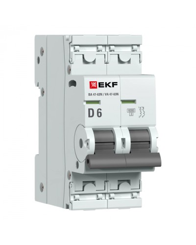 Автоматический выключатель 2P 6А (D) 6кА ВА 47-63N EKF PROxima (M636206D) в Королеве Электротехническое оборудование Pintop.ru
