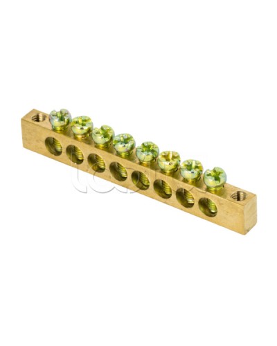 Шина PEN ноль-земля (8х12мм) 8 отверстий латунь крепеж по краям EKF PROxima (sn0-125-8-k) в Королеве Аксессуары для стоек и шкафов Pintop.ru