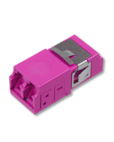 Оптический адаптер OM4, дуплекс LC, без фланцев, со шторками, пурпурный Eurolan (36A-40-2L-11MG) в Королеве Проходные адаптеры и розетки оптические Pintop.ru