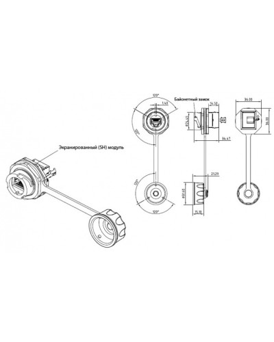 Промышленный модуль Keystone Jack RJ-45 (8P8C) Hyperline (KJ-IE-8P8C-C5e-180-SH-F-BK) в Королеве Патч-корды и пигтейлы Pintop.ru