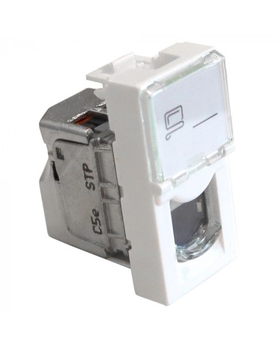 Вставка Mosaic 22.5x45, RJ-45 STP, кат.5e, со шторкой и увеличенным окном маркировки, белая LANMASTER LAN-SIP-22S5E-WH в Королеве Модули Keystone Pintop.ru