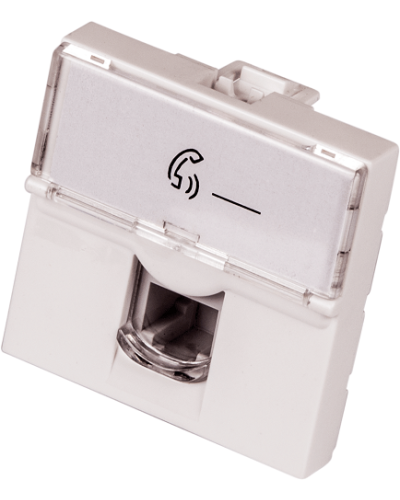 Вставка Mosaic 45x45, RJ-11, со шторкой и увеличенным окном маркировки LANMASTER LAN-SIP-23TEL-WH в Королеве Аксессуары для кабель-канала Pintop.ru