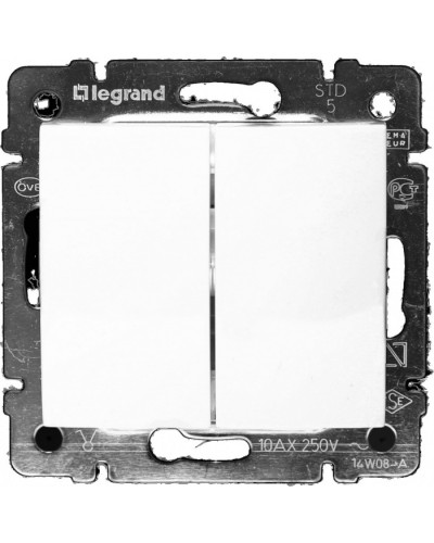 Выключатель двухклавишный 10 AX 250 В белый Valena Legrand 774405 в Королеве Аксессуары для кабель-канала Pintop.ru