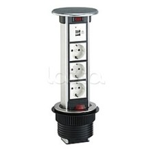 Блок розеточный встраеваемый в стол, 4 поста (45х45) IP54, с выключателем нагрузки (алюм+латунь) Экопласт 70344