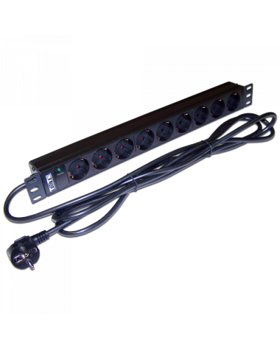 Блок розеток 19, 1-фазный 16A / 250V, 9xSchuko, шнур 3.0 м, вилка Schuko TWT (TWT-PDU19-16A9P-3.0) в Королеве Блоки розеток Pintop.ru