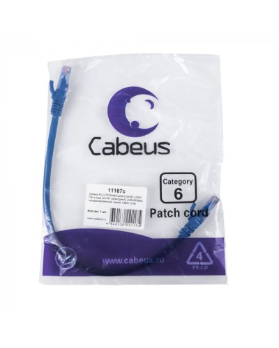Патч-корд U/UTP, кат. 6, 2xRJ45/8p8c, неэкран, синий, LSZH, 0.3м Cabeus (PC-UTP-RJ45-Cat.6-0.3m-BL-LSZH) в Королеве Патчкорды (медные) Pintop.ru