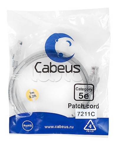 Патч-корд 2xRJ-45/8P8C UTP кат.5е (1 м) Cabeus PC-UTP-RJ45-Cat.5e-1m-BL в Королеве Патчкорды (медные) Pintop.ru